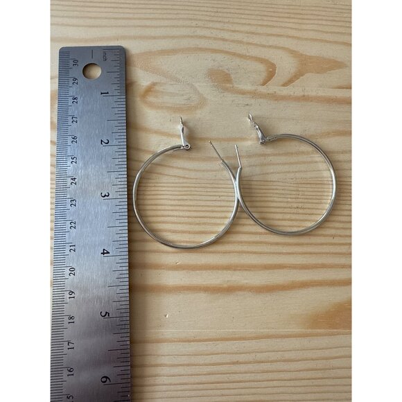 Silver Hoop Earrings Large Diameter Lightweight & Durable - Picture 4 of 5